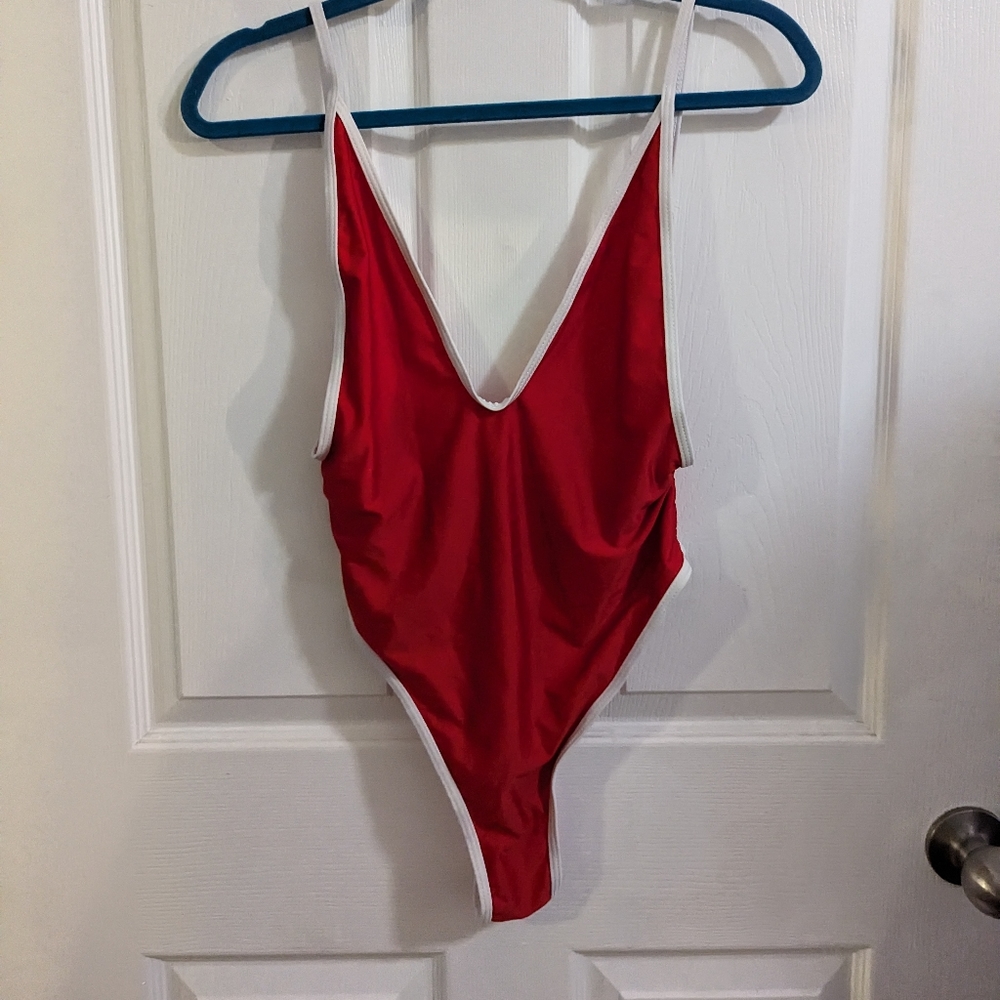 Red and White One Piece Swimsuit - Medium